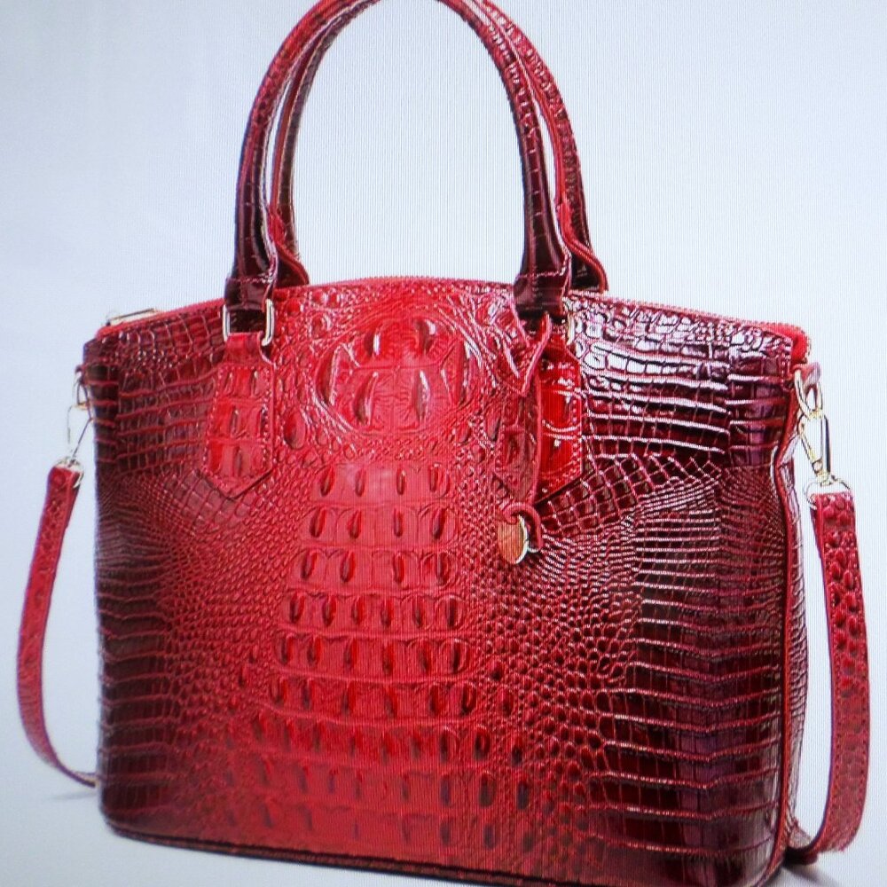 Satchel Bag Women’s Vegan Leather Crocodile-Embossed Pattern With Top Handle New